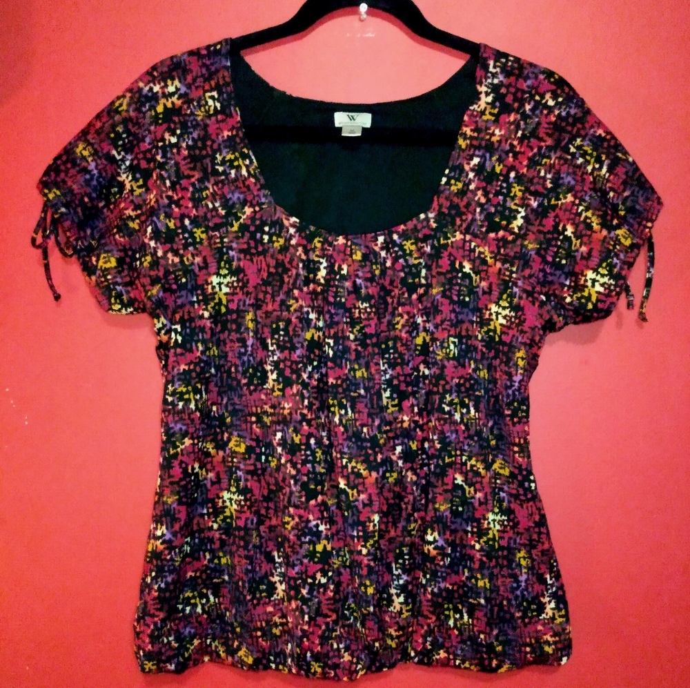 Worthington Multicolor Short Sleeve Top Size Medium EUC